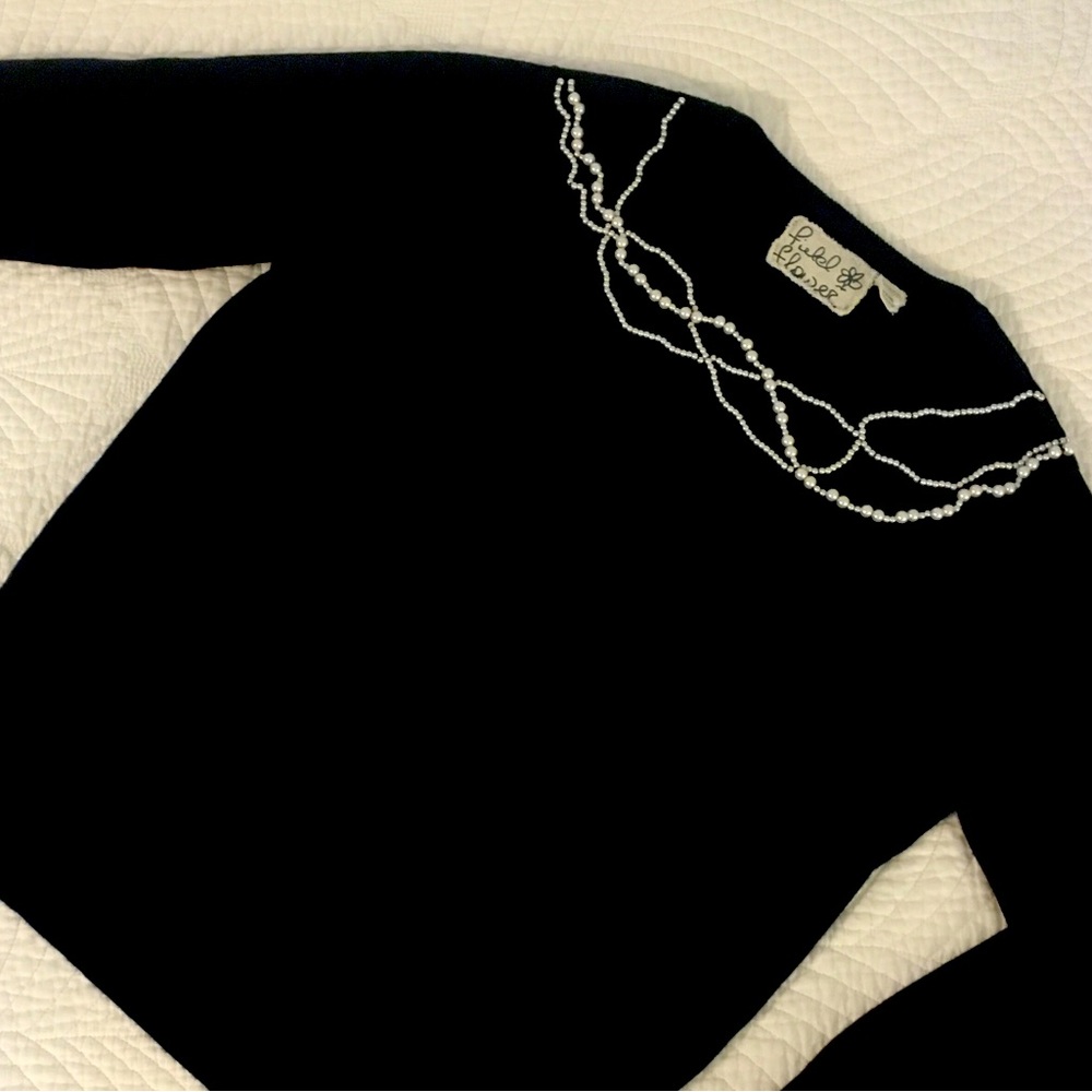 Anthropologie Pearl Beaded Cotton/Cashmere blend sweater